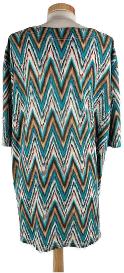 T-Shirt 'Fudayu', kurzarm mit Rundhalsausschnitt, beige/braun/türkis gemustert, Größe 46 - Bild 3