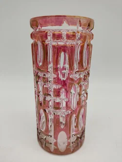 Blumenvase aus gepresstem Glas mit Struktur - Rosa - Bild 3