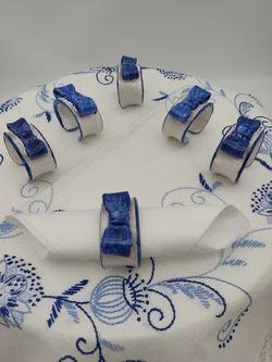 Keramik-Serviettenring mit Schleife 6er-Set | Blau-Weiß Design – Vorschau 1