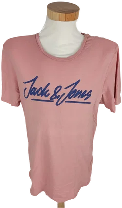 T-Shirt "Jack&Jones", kurzarm mit Rundhalsausschnitt, rosa mit Aufdruck , Größe M
