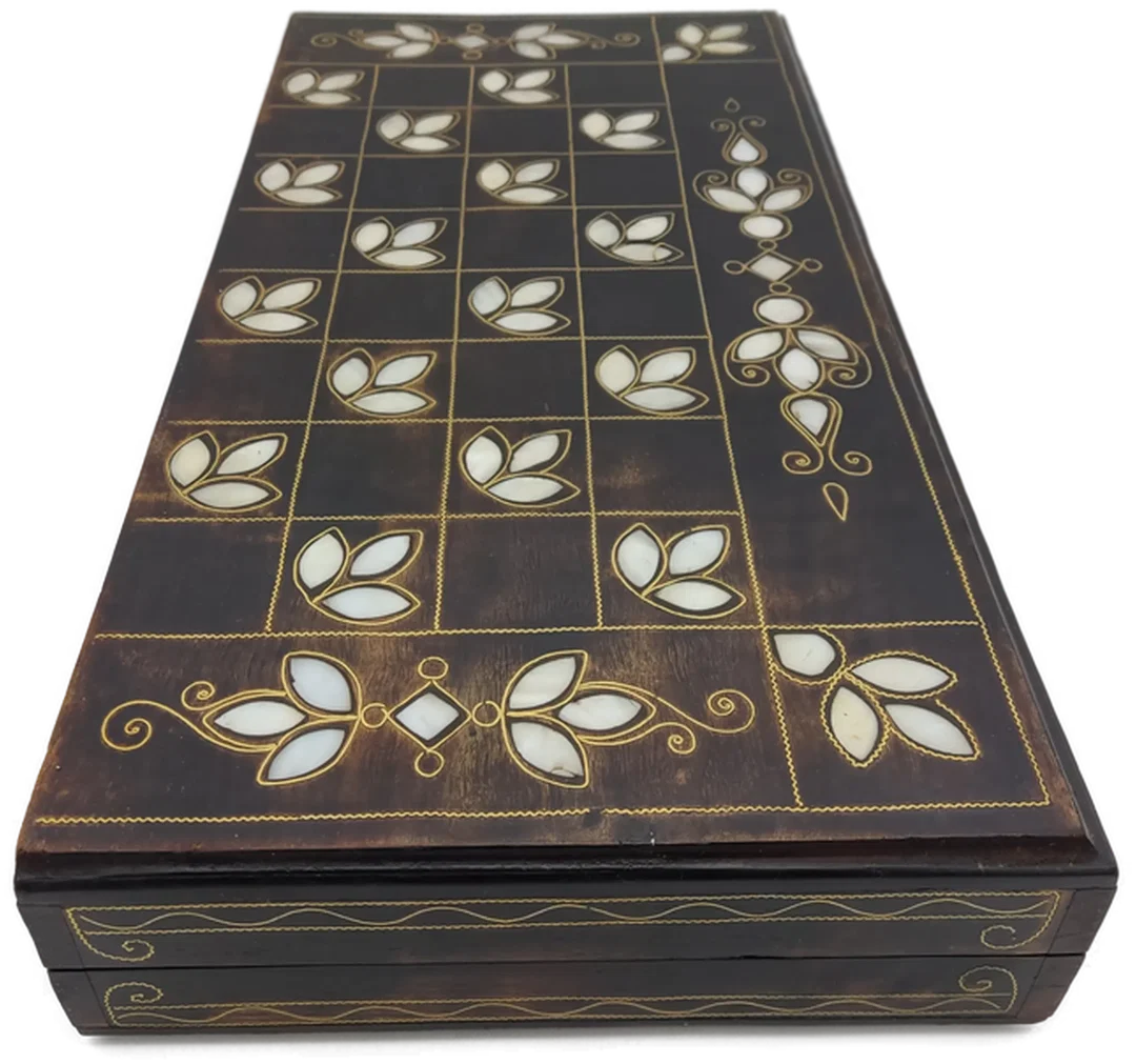 Backgammon Sonstige Messing/Perlmutt (1 Stein fehlt) | Vintage-Charme – Bild 1