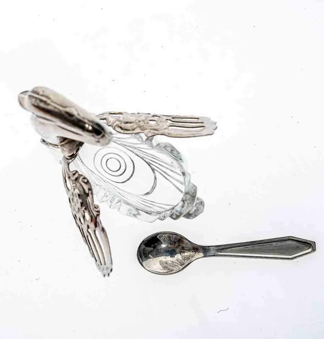 Zuckerdose Schwan mit Löffelchen versilbert/Glas – Bild 2