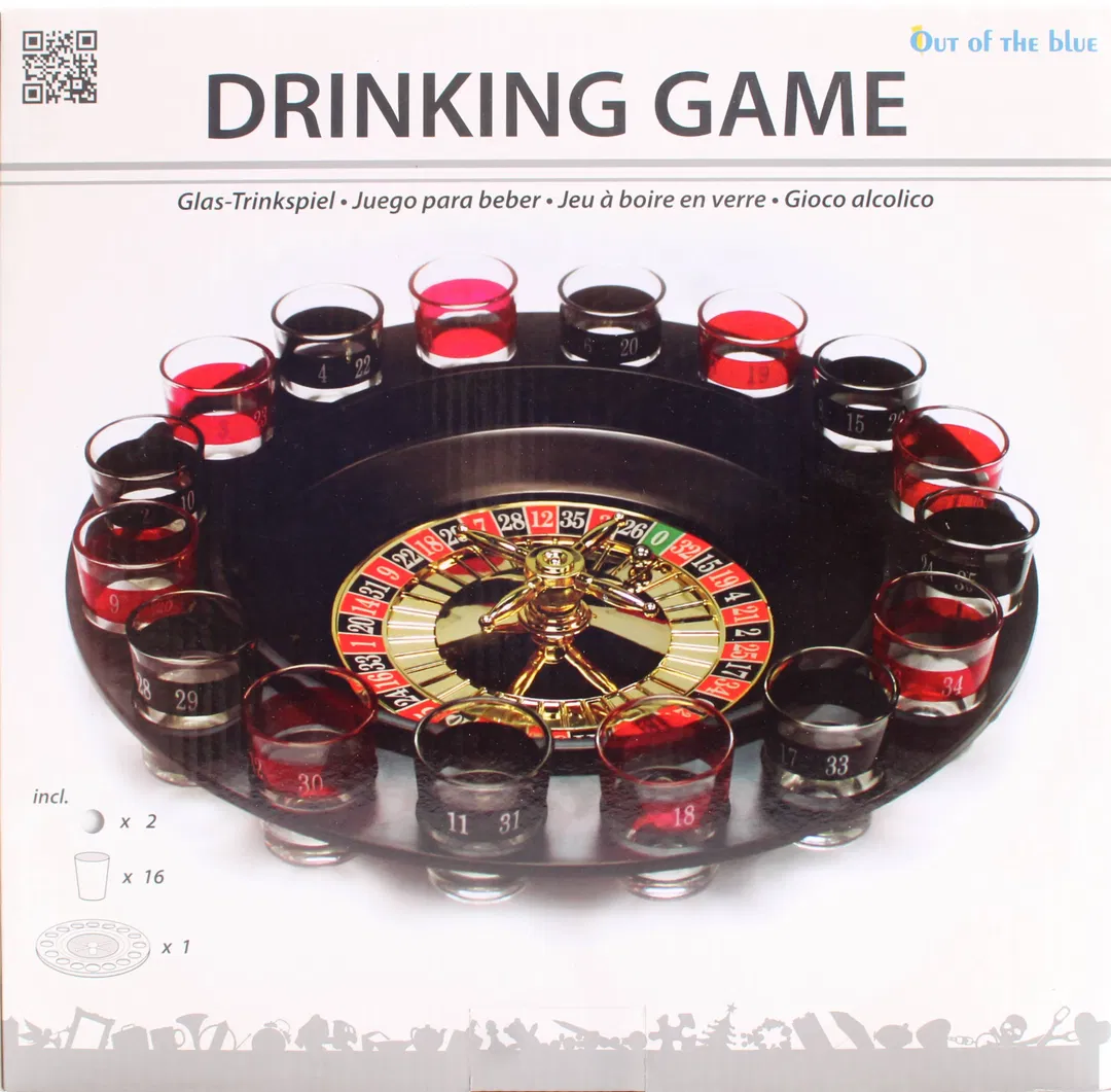 Trinkspiel Roulette – Drinking Game – Partyspiel mit Roulette & 16 Schnapsgläsern, Original Karton - Bild 4
