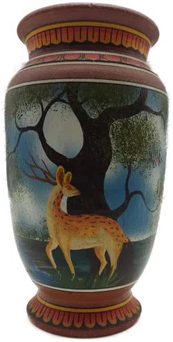 Dekorative Vase aus Terrakotta oder Ton, die im Stil eines Kunsthandwerks bemalt ist.  - Bild 2