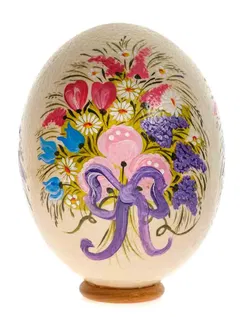 Straußenei handbemalt auf Holzsockel, florales Dekor, ca. 17 cm - Bild 1