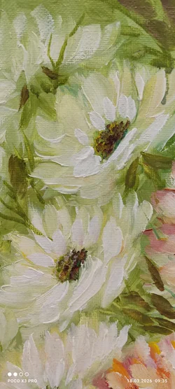 Ölbild Blumen Auf Leinwand 30x30 | Floraler Zeitreisender – Vorschau 7