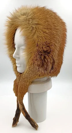 Vintage Echtfell Rotfuchs Pelzmütze - mit echten Fuchspfoten