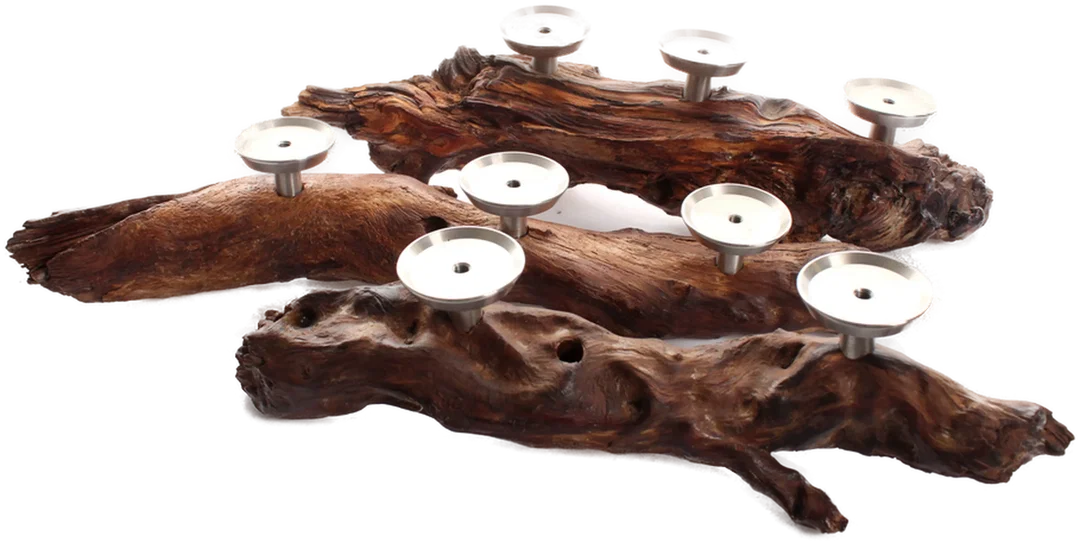 Teelichthalter aus Wurzelholz – 3-teiliges Set – Naturholz mit Metallhaltern – 40–51 cm - Bild 4