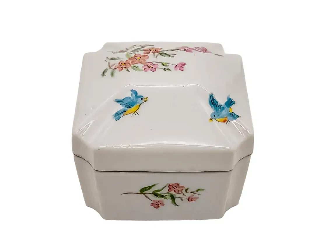 Porzellan-Dose mit Vogelmotiv & Nestdekor 8,5 x 8,5 cm - Bild 1