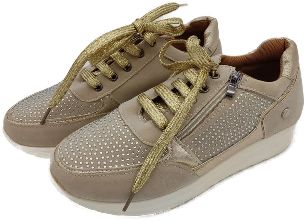 Damen Sneaker Beige Kunstfaser | Zeitloses Unikat – Bild 2
