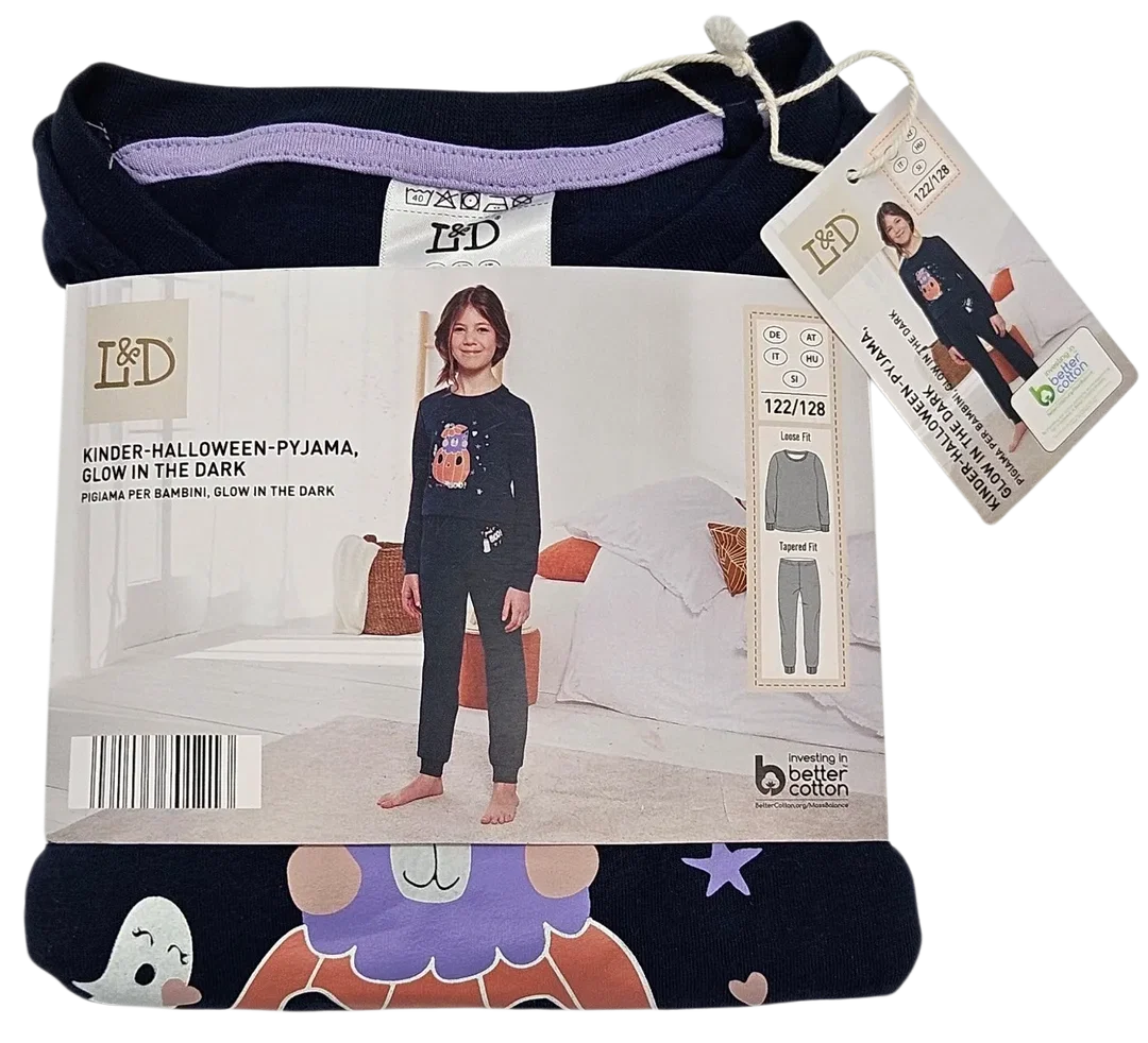 L&D Kinder-Halloween-Pyjama Glow in the Dark #2, blau - Gr- 122/128 – Bild 1