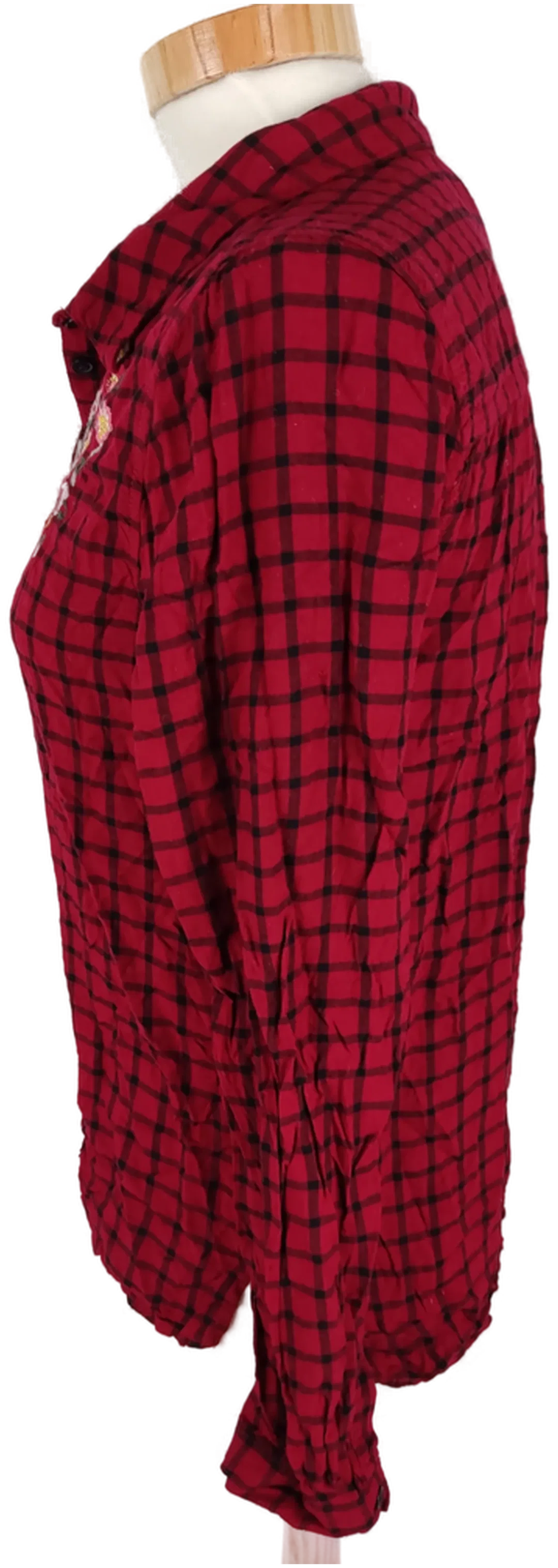 Bluse "here & there" langarm mit Kragen, rot/schwarz kariert mit Stickerei, Größe 158/164 – Bild 3