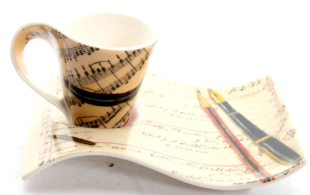 Villeroy & Boch Espresso-/Mokkatasse mit Untertasse – Musik & Noten Design – Porzellan – Bild 2