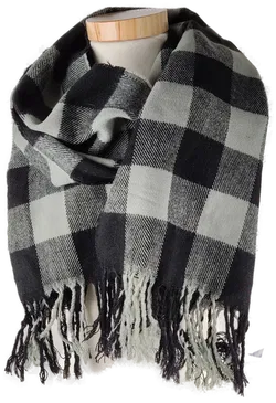 Schal schwarz/grau kariert mit Fransen - Bild 2