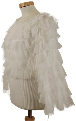 Damen Bluse weiß mit Tüll-Volants, Unterfüttert, Gummizug am Ausschnitt, Gr. S/M - Bild 2