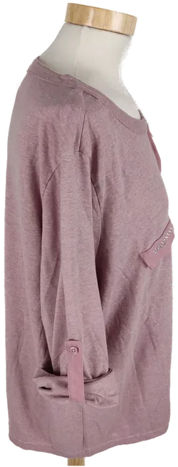 T-Shirt, dreiviertelarm mit Rundhalsausschnitt und Zipp, altrosa meliert, Größe 48 - Bild 6