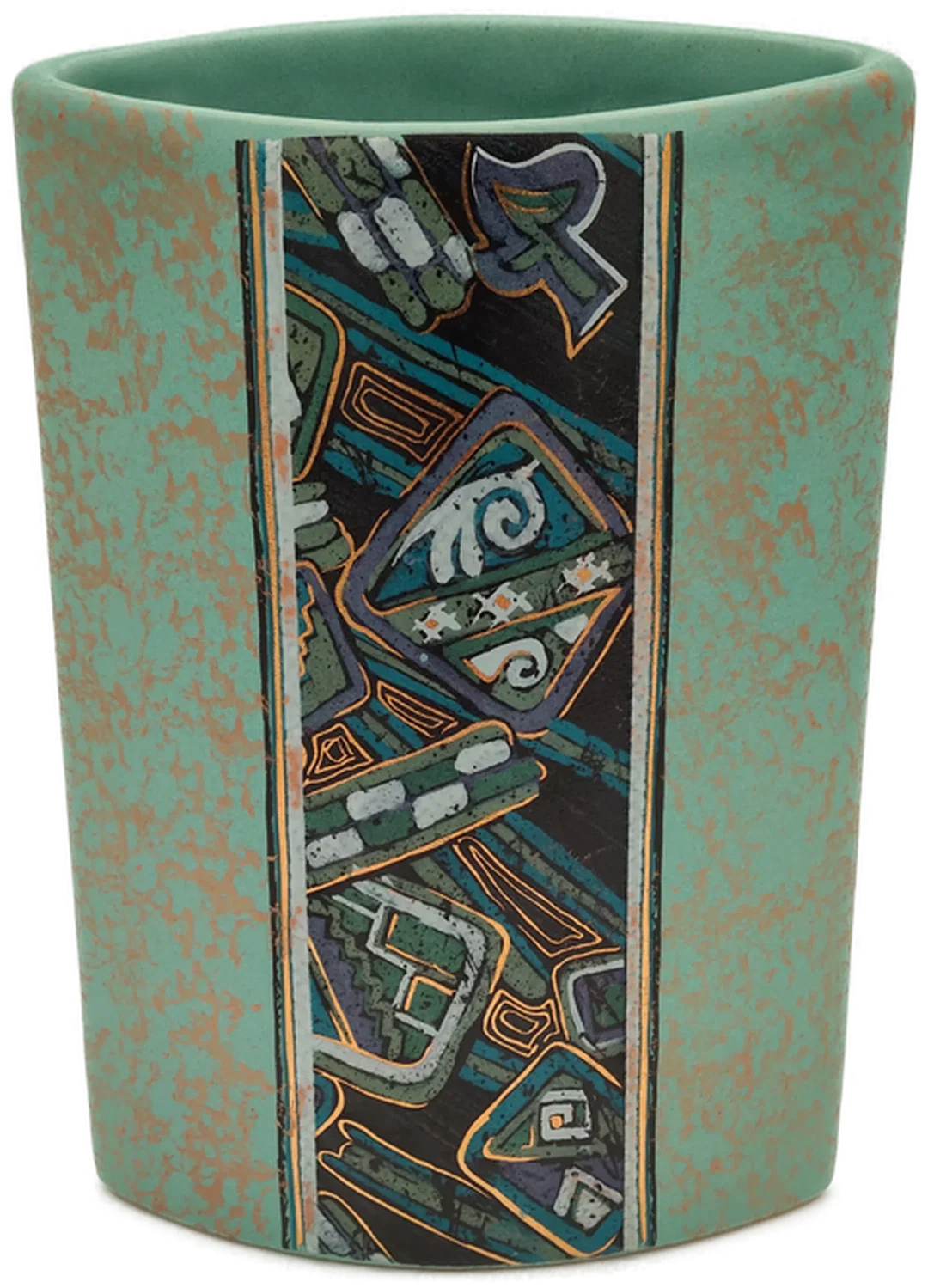 Keramikvase in Türkis mit Geometriedekor | Retro-Charme – Bild 1
