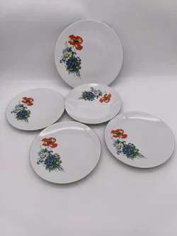 5 tlg. Vintage Porzellan Set "Bareuther Waldsassen", Wildblumen - Mohn - Kornblume 