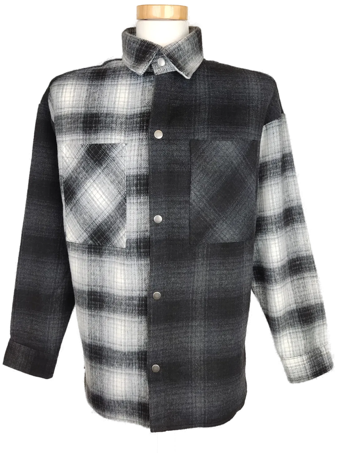 Jack & Jones Herren Hemdjacke schwarz/grau/weiß kariert - S/46 - Bild 4