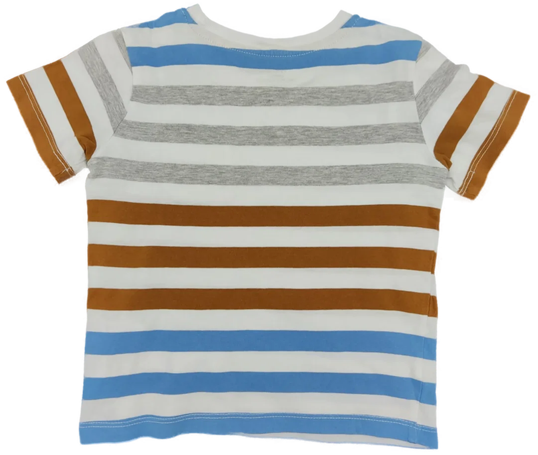 Shirts 2tlg., "H&M"-"Tough Team", kurzarm mit Rundhalsausschnitt, weiß und gestreift Größe 98/104  – Bild 2