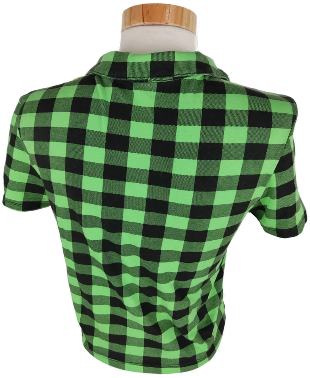 Bluse "Pussy Deluxe" kurzarm mit Kragen, schwarz/grün kariert, Größe S – Bild 3