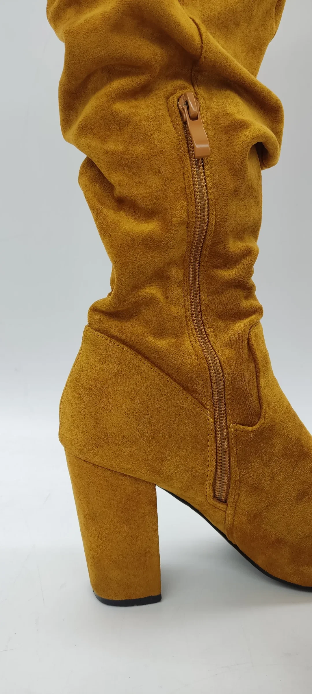 Damen Klassische Stiefel Veloursleder-Optik High Heels gelb Gr.38 – Bild 3