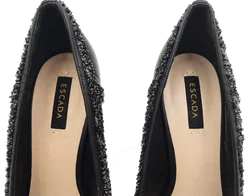 Escada Damen Lederpumps schwarz mit Tweed Besatz Gr. 37 - Bild 7
