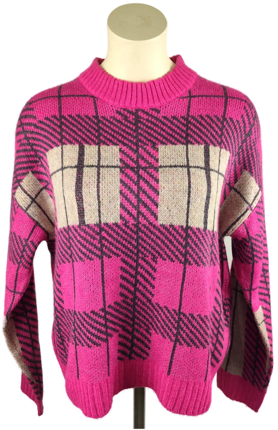 Damenpullover Laura Torelli Pink Kariert | Retro-Charme – Bild 1