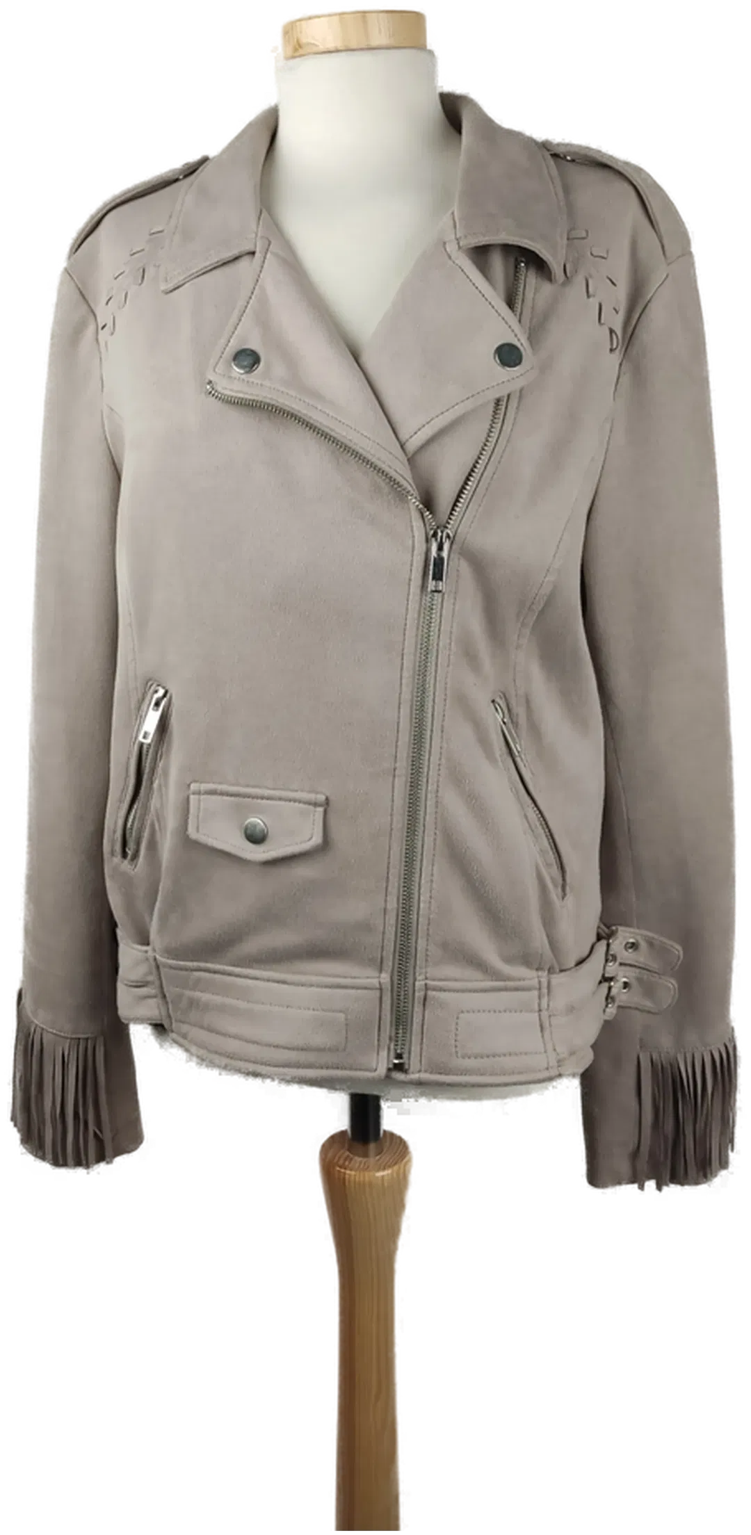 Amisu Damenjacke Lederoptik mit Fransen beige - L/40 - Bild 4