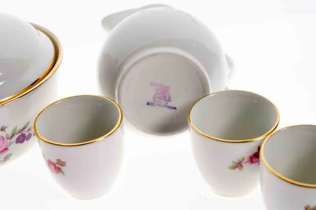 BOHEMIA 8-teiliges Mokka-/Kaffeeservice aus Porzellan mit Blumenmotiv – Bild 3