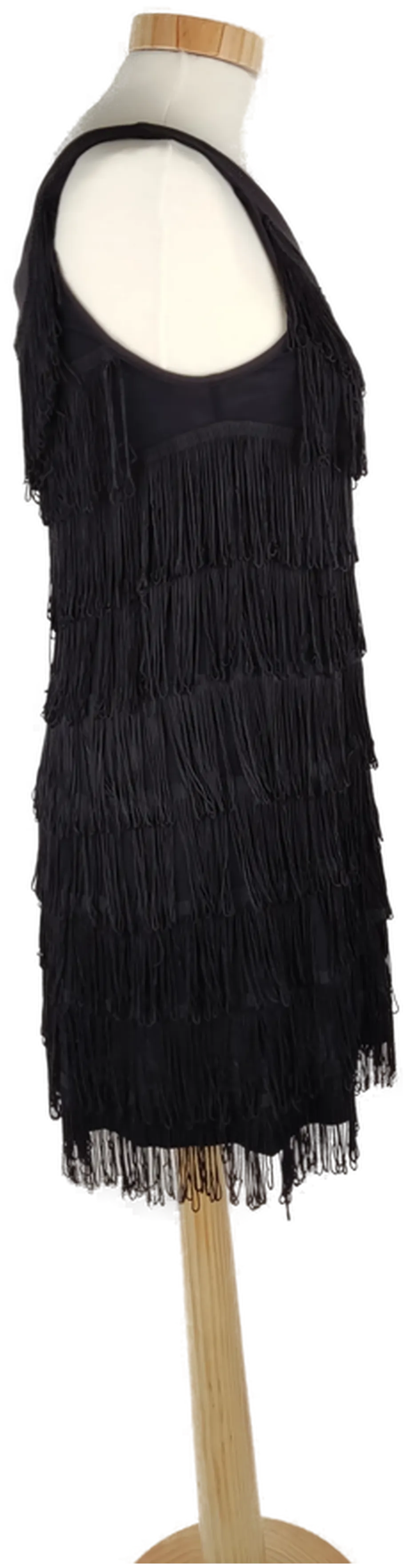 Minikleid "H&M", ärmellos mit Rundhalsausschnitt, schwarz mit Fransen, im 20er Stil, Größe S/36 – Bild 3