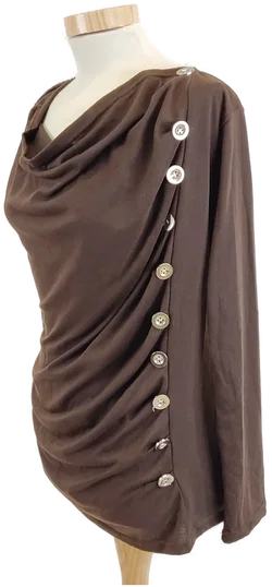 Damen Shirt Langarm, Braun, seitlich gerafft mit Knöpfen, Gr. S - Bild 2