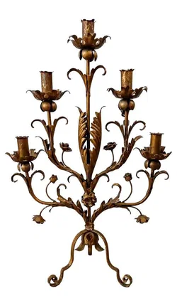 Vintage Blumen-Kerzenständer aus Metall – 5-flammig – ca. 78 × 55 cm