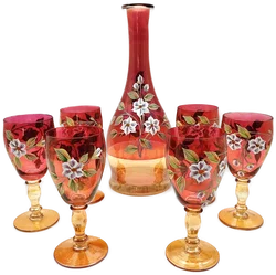 Glaskaraffen-Set 7-tlg böhmisches Glas Handbemalt | Zeitreise - Bild 1