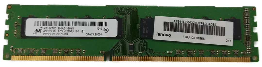 Micron 4GB DDR3 2RX8 PC3L-12800U-11-11-B1 Arbeitsspeicher / RAM  - Bild 1