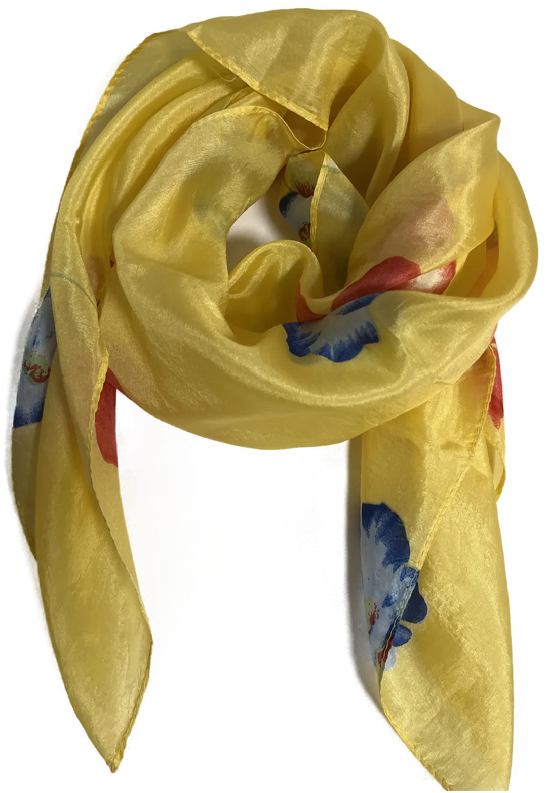 Seidenschal Damen gelb geblümt 70 x 65 cm – Bild 2