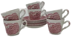 Royal Tudor Vintage Set( 6 Tassen + 6 Untertassen) rot England - Bild 2