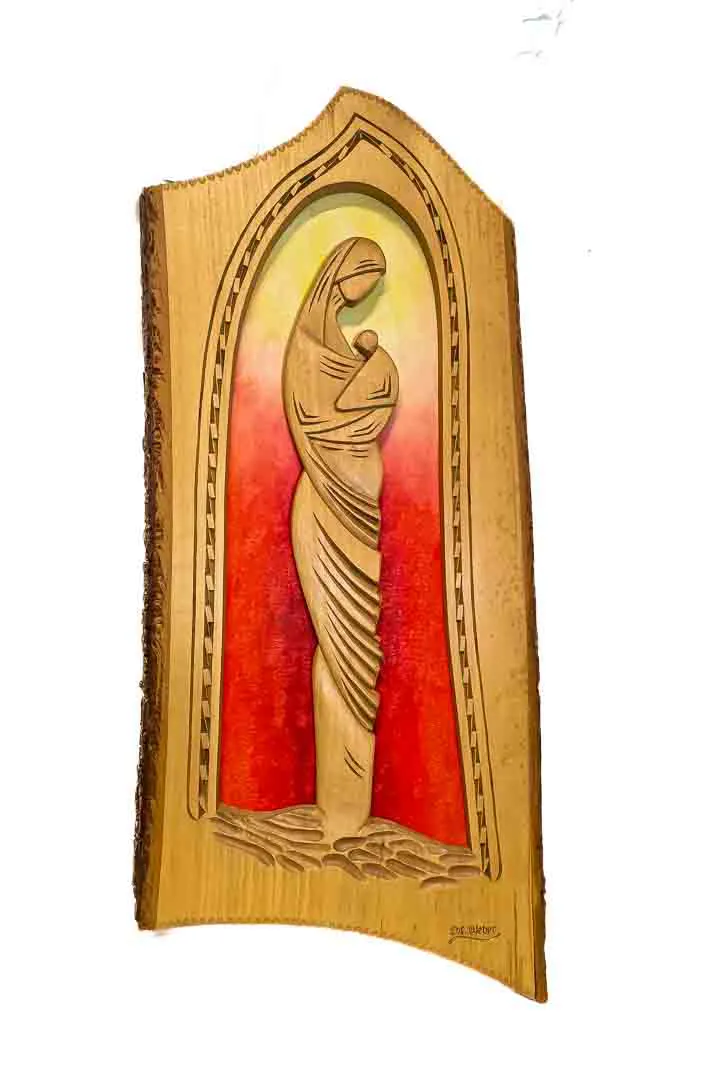 Wandbild Madonna mit Kind Relief Schnitzerei Chr. Weber - Bild 1