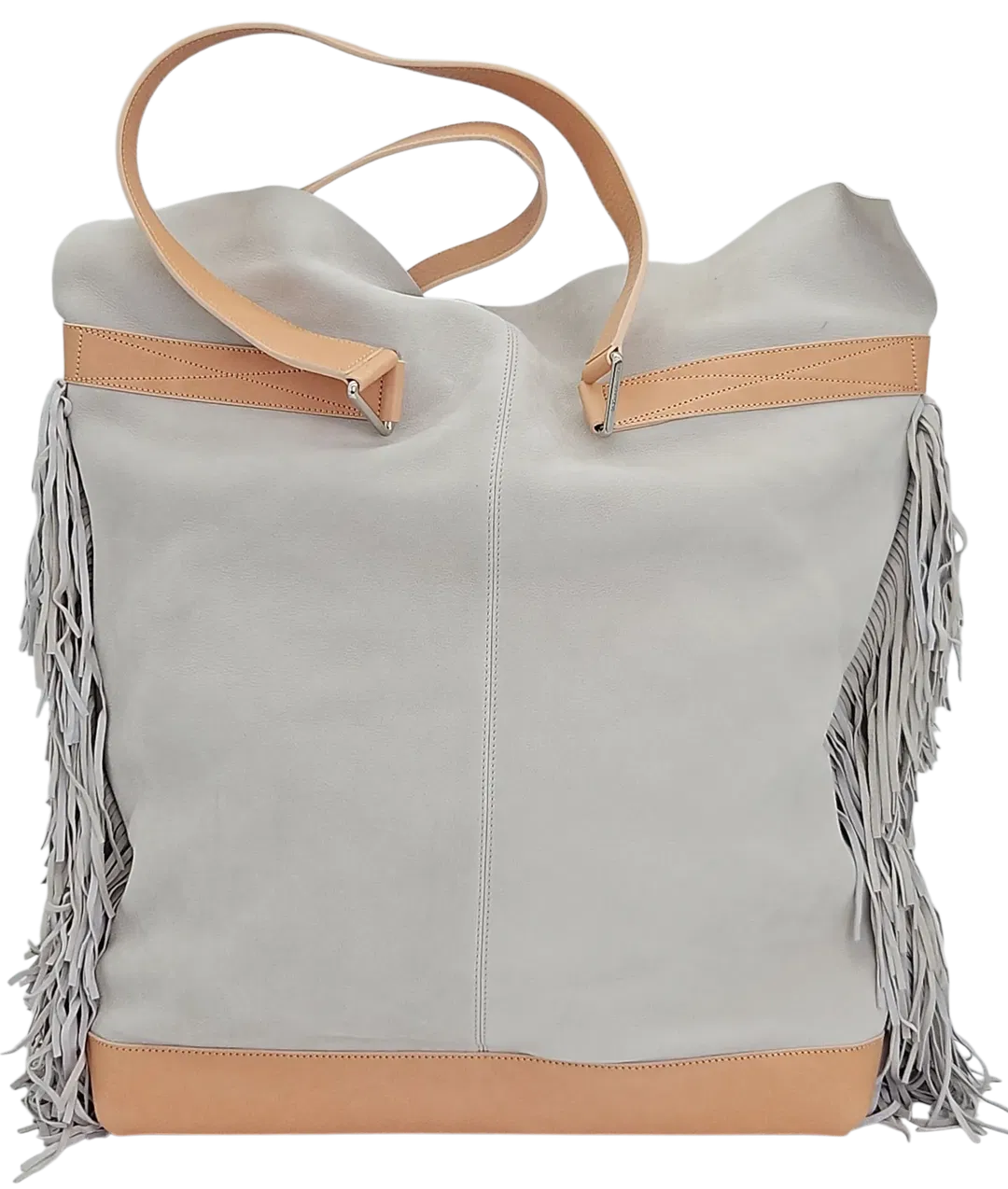 Max V. Koenig Damen Lederhandtasche mit Fransen, grau/creme - Höhe ca. 50 cm - Bild 1