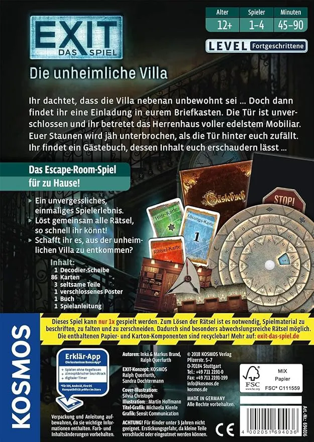 KOSMOS EXIT – Das Spiel: Die unheimliche Villa | Level Fortgeschrittene, neu & originalverschweißt – Bild 2