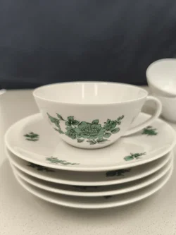 Thomas, 5 Kaffeetassen "Grüne Blume", 50er, Vintage – Vorschau 3