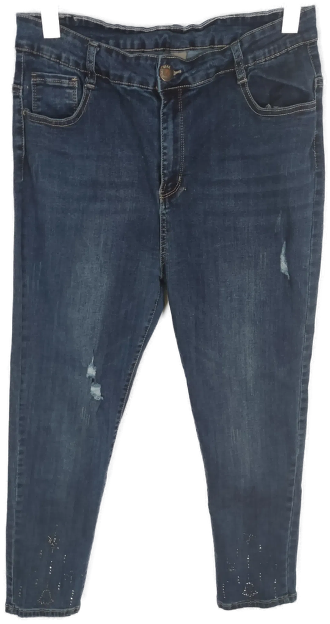 Jeans mit Steinchen, lang mit Stretch, blau mit Taschen, Größe 38 - Bild 1