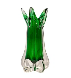 Grüne Glasvase mit ausgefallenem Rand ca. 22 cm