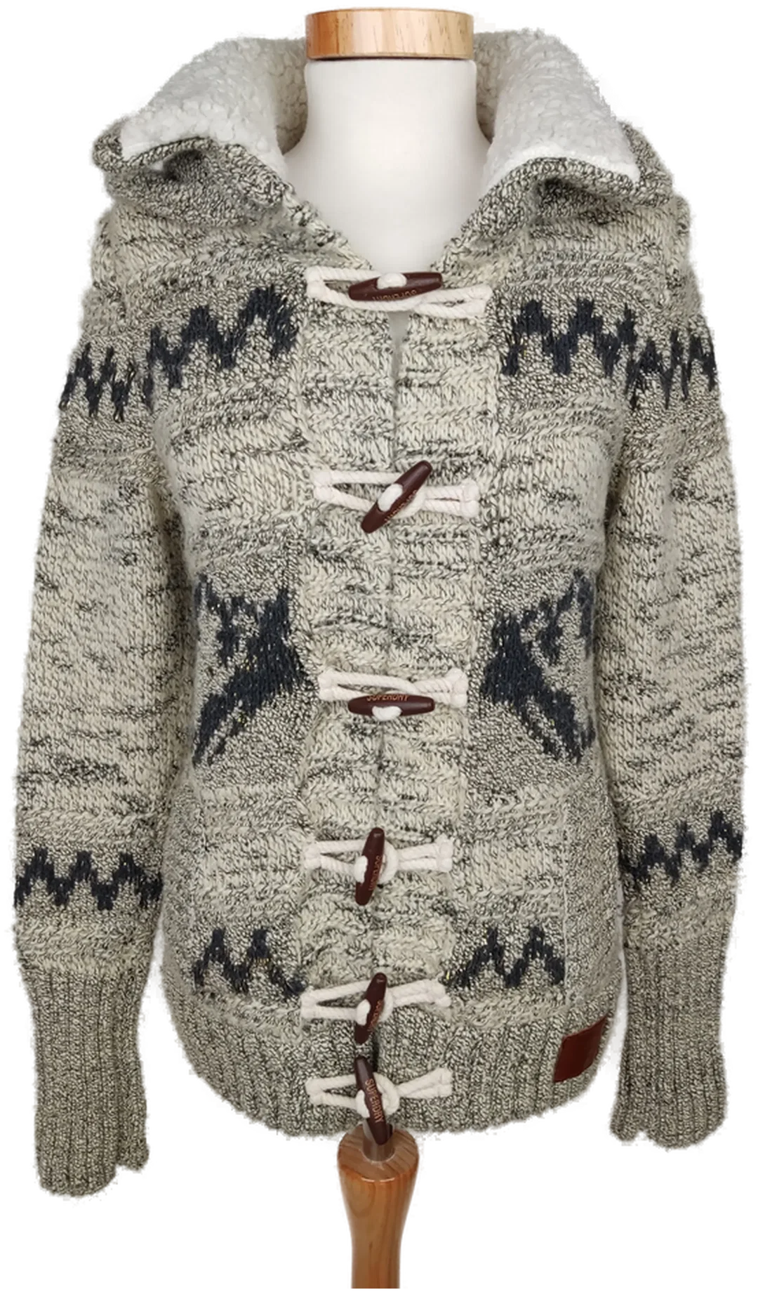 Superdry Damen Strickjacke grau/beige/gold gemustert - 38/M - Bild 1