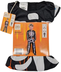 L&D Kinder-Halloween-Skelettkostüm, schwarz - Gr. M/ 128-140