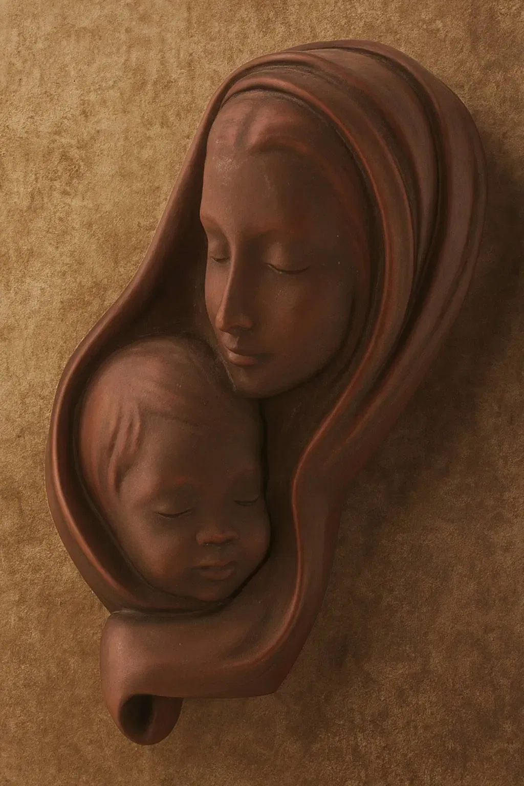 Achatit Wandrelief „Mutter und Kind“ – Handmade, Made in Germany, Kunstharz in Holzoptik - Bild 4