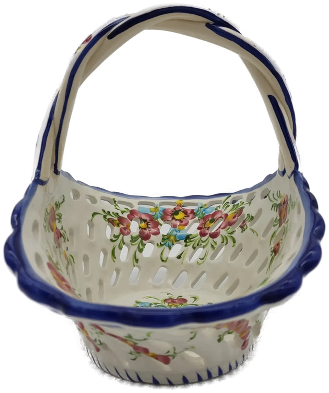 Vintage Obst- Blumenkorb Keramik mit Blumendekor - H/21 cm – Bild 4