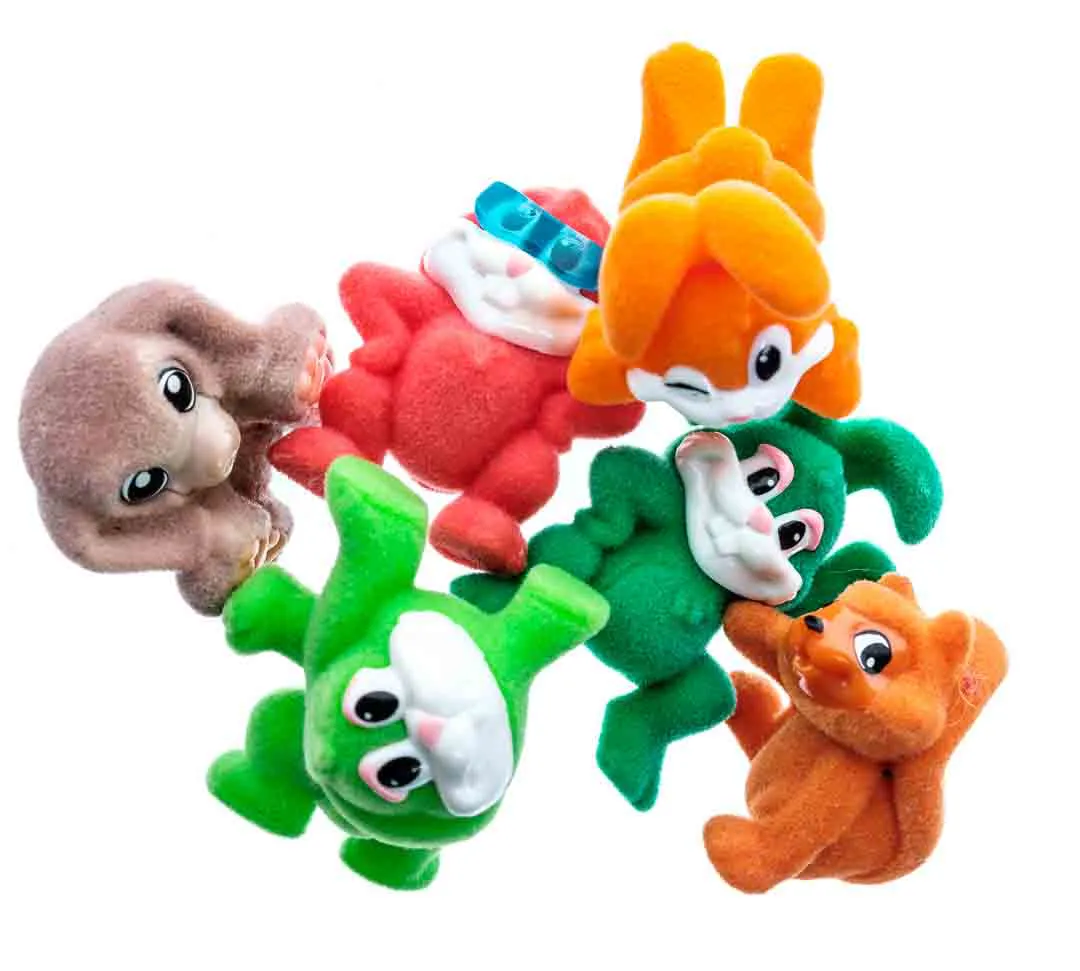  Ü-Eier Setzkastenfiguren 6 Stück "Plüschfiguren braun, rot, orange, grün" – Bild 3