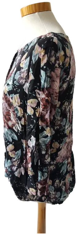 Jennifer Taylor Damen Langarmshirt, schwarz mit buntem Blumenmuster - Gr. 38 (M) - Bild 2