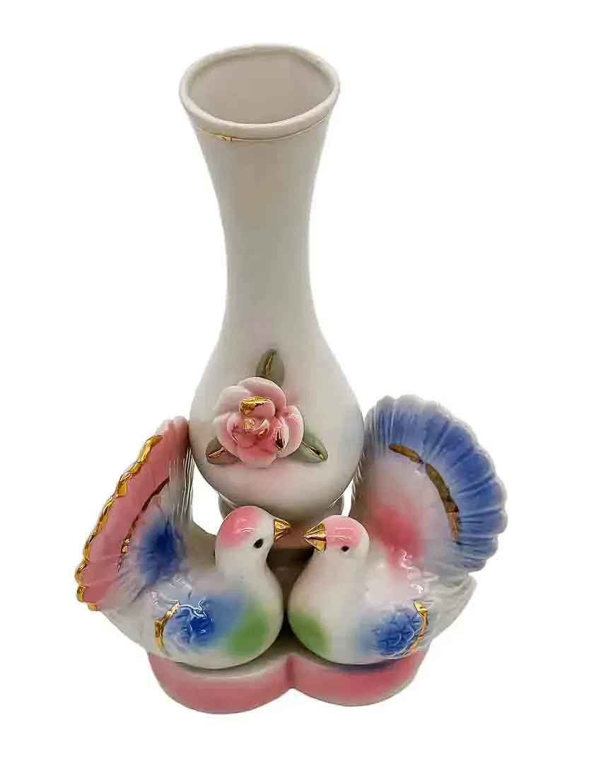 Vintage Porzellan-Vase mit Taubenpaar & Rosen-Relief ca. 21 cm - Bild 4